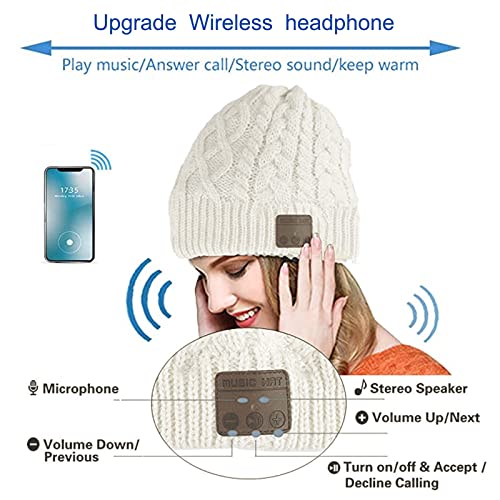 Wireless Winter Music Beanie Hat Men Women Headphone Music Hat Winter Cap Stereo Headset Speaker Microphone Earphone Outdoor White - color: White, size: One Size