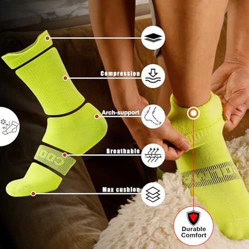 BRISIRA Coolmax Bamboo Viscose Compression Running Socks Crew Mid Calf - color: 2 Pairs Green Full Cushion, size: 9-13
