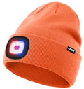ATNKE LED Lighted Beanie Hat,USB Rechargeable 4 LED Red and Blue Flashing Running Headlamp Cap Gifts for Men and Women - color: #Bright Orange