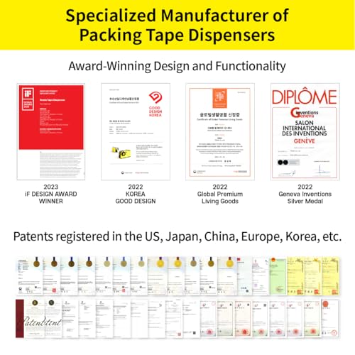 [TENDO°] TENDO Multi-Section Tape Dispenser, Custom Width Tape Cutter with 4 Cutting Sections, Built-in Safety Blade, Ergonomic Grip for Packing and Office Use, ZO-508(Yellow) - color: Yellow