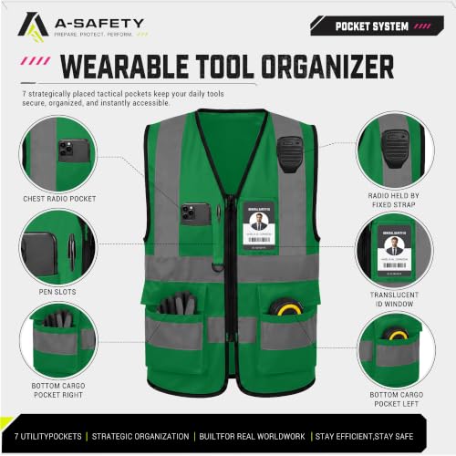 A-SAFETY XSmall Green hi vis vest xs - color: Green, size: X-Small