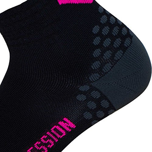 Compression Ankle Socks for Running - Moisture Wicking, Dot Padding - color: 1 Pair - Black/Neon Pink, size: Small