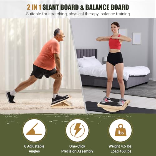 Slant Board Calf Stretching, 460 LBS Capacity Portable Wooden Incline Board