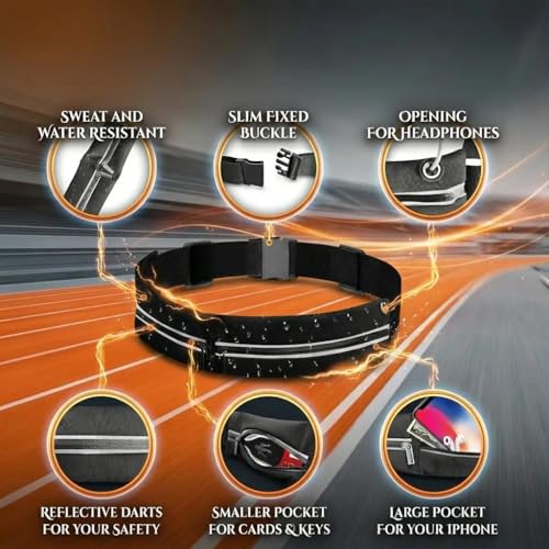 Running Belt for Men and Women, Reflective Phone Waist Pack, Black