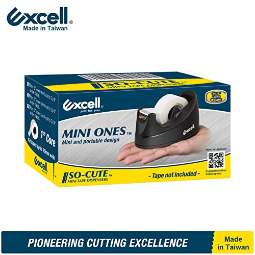 Excell 115BK Mini Desktop Tape Dispenser, Lightweight, 3/4" Wide, 1" Core