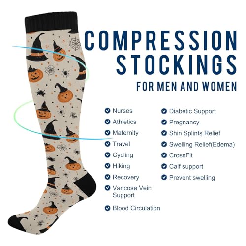 Wusikd Milk Cow Compression Socks for Women and Men Circulation Flowers Long Socks for Athletic Running 2 - color: Halloween