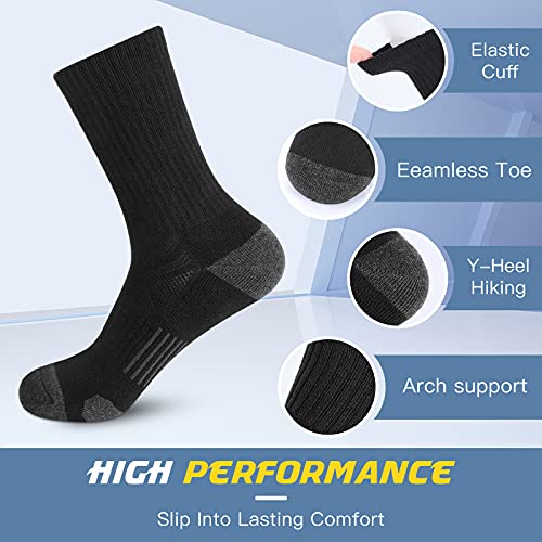 Felicigeely Athletic Crew Socks Cushioned Breathable for Men & Women 6 Pack - color: Black, size: 12-14