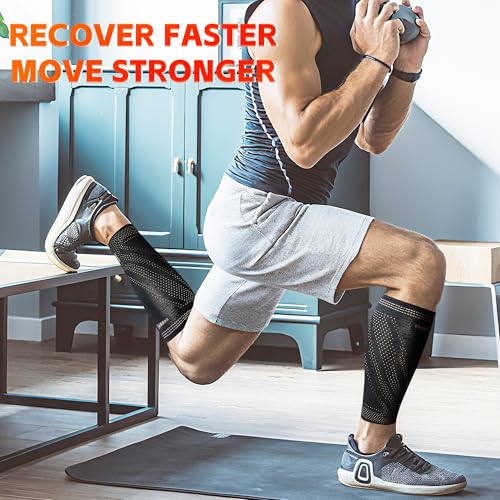 Hiball Copper Calf Compression Sleeves for Men & Women, Lower Leg Support Braces, Footless Graduated Compression Socks for Varicose Veins, Shin Splint, Lymphedema, Calf Pain Relief, Running (1 Pair) - size: X-Large
