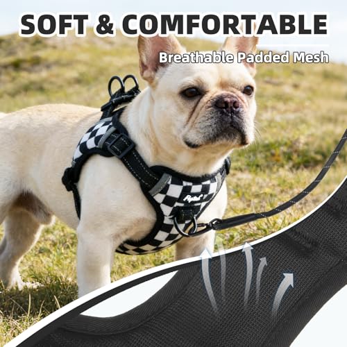 PUPTECK Dog Harness Small Sized Dog, Step in Adjustable Reflective Dog Vest Harness Escape Proof, No Pull Soft Padded Harness Easy Control, Checkered, S - color: Black&White(Checkered), size: S (CHEST: 13"-18")