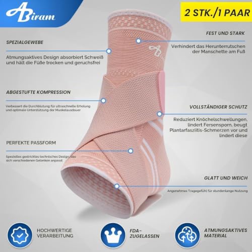ABIRAM Ankle Brace Compression Sleeve with Adjustable Support Strap - color: Pink, size: Small