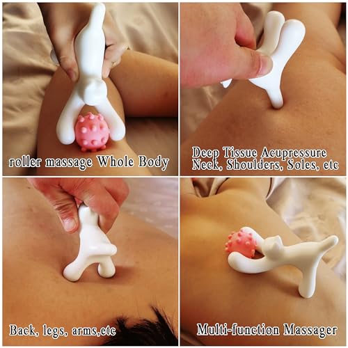 Cute Shape Massager Set,Reduce Work Stress,Relaxing Roller Ball Massager,Relieve Tension and Muscle Soreness Handheld Manual Massage Tool, Best Gift for Cat Lovers - color: Pink