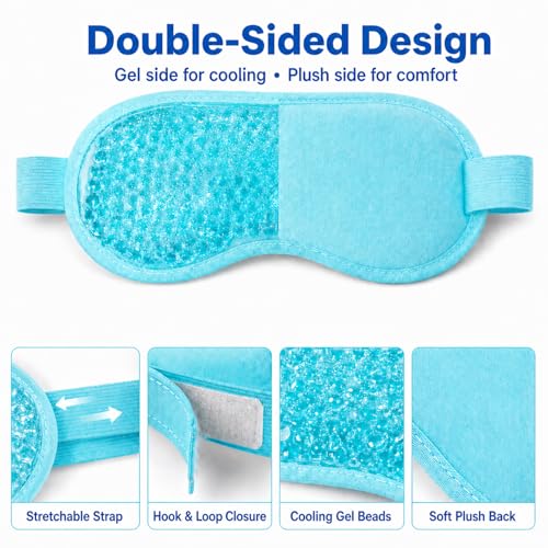 2Pack Cooling Eye Mask for Puffy Eyes, Gel Eye Mask for Cold Ice Packs After Surgery, Reusable Frozen Eye Mask for Dark Circles Migraines Relief and Allergies, Warm Compress Eye pads for Dry eyes