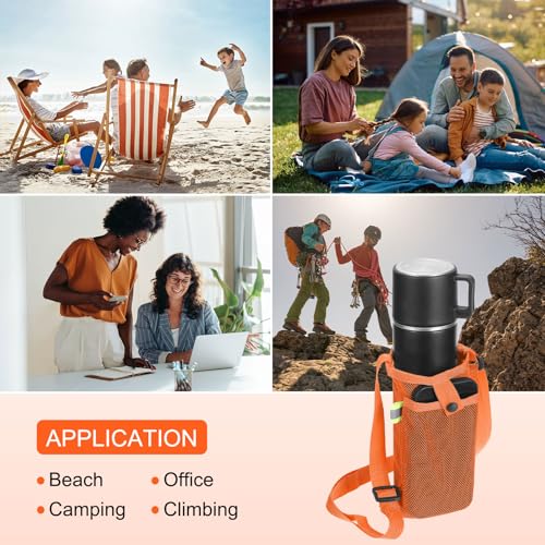 Uxcell Water Bottle Holder With Adjustable Shoulder Strap, Carrier Bag, Mesh Crossbody Carrier With Pocket for Sports, Hiking, Walking, Travel - color: Orange