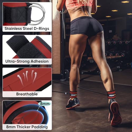 APEXUP Ankle Strap for Cable Machine, Ankle Resistance Bands, Cable Kick Back Ankle Straps for Gym, Glute Workouts, Leg Extensions, Adjustable Straps with Neoprene Padding - color: Red, style: Pair