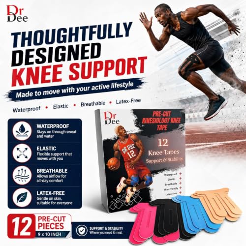 Pre-Cut Kinesiology Tape for Knees 12 Pcs Athletic Support Stability Tape - style: Knee Tape