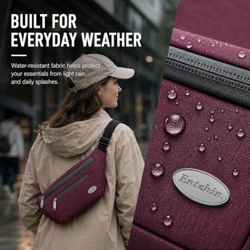 Entchin Water-Resistant Fanny Pack, 4-Zipper Belt Bag - color: Burgundy