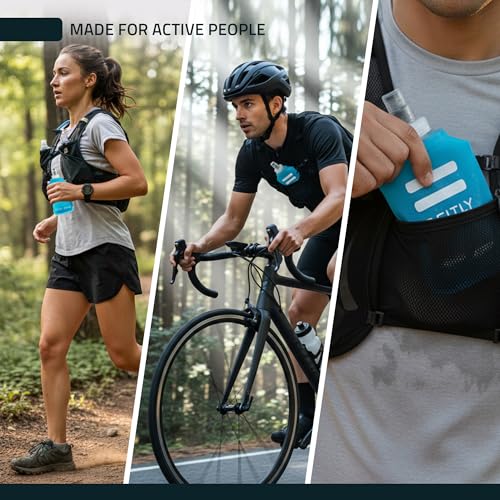 FITLY Soft Flask Running Water Bottle - Collapsible Hydration Flask - color: Blue, size: 8.5 Ounces
