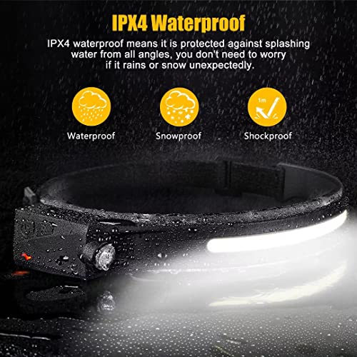 Headlamp Rechargeable, 230° Wide Beam Head Lamp LED with Motion Sensor for Adults - Camping Accessories Gear, Waterproof Head Light Flashlight for Hiking, Running, Repairing, Fishing, Cycling - size: 1 Pack