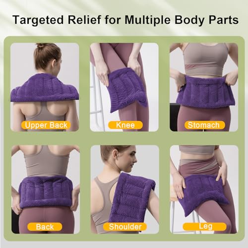 UNCN Microwave Weighted Moist Heating Pad Neck Back Cramps Large | 7x17 inch Large Cover | 2.2lbs Weighted Flax/Clay Beads | Even Heat Distribution | Soft Fleece | hot/Cold Reusable Therapy - color: Dark Purple