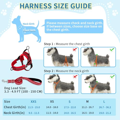 SlowTon No Pull Small Dog Harness and Leash Set with Front Clip - color: Red, size: Small