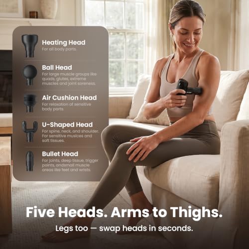 BOB AND BRAD M7 Plus Mini Massage Gun with Heat, FSA Eligible & HSA Approved Deep Tissue Percussion Massager for Back & Neck Stiffness - Portable, Quiet, Ultra-Lightweight