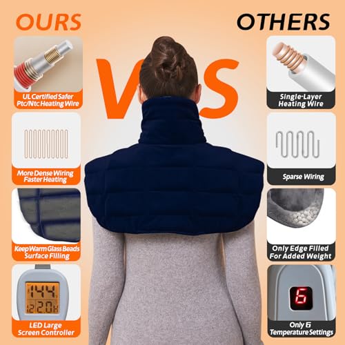 Ruqiji 19" x 24" Weighted Neck&Shoulder Heating Pad, 2.5lbs with 12 Temperature Settings&Countdown Timer,Pain Relief for Neck/Shoulders/Menstrual Pain(Navy Blue) - color: 02-navy Blue