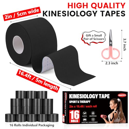 16 Rolls Black Kinesiology Tape, 2 inch x 16.4 Feet Kinetic Tape - color: Black-16