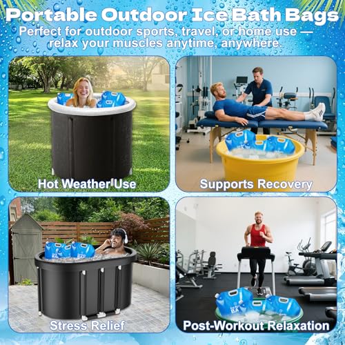 4 Pcs Ice Bath Bags, 10 L Reusable Cold Plunge Accessories Portable Bathtub Ice Packs Large Cold Water Freezer Bag with Handle for Home Outdoor Bathtub Bucket, Blue