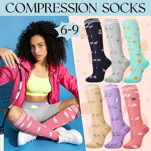 6 Pairs Compression Socks for Women Men - color: Animal