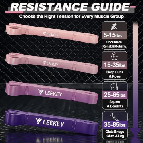 LEEKEY Resistance Bands Set for Pull Up Assistance & Exercise - color: Pink Purple