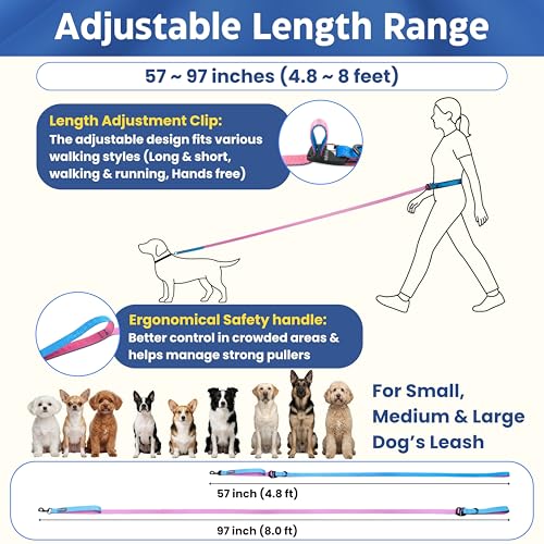 Hands Free Dog Leash, Ultra-Light Crossbody for Walking, Aqua Pink - color: Aqua Pink
