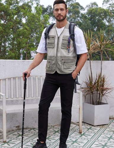 Gihuo Men's Utility Vest Fishing Safari Vest Summer Travel Vest with Pockets - color: Beige, size: Large