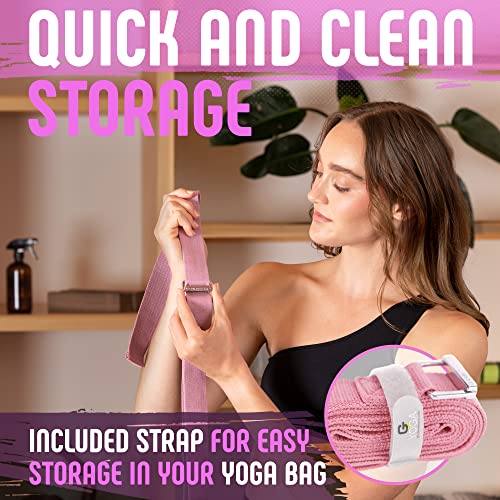 Yoga Strap with Buckle, Soft Cotton/Polyester Webbing, 8 ft - color: Pink