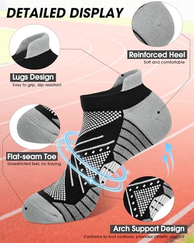 Womens Compression Ankle Crew Socks, Breathable Cushioned Socks - color: Gray White Black, size: 9-11