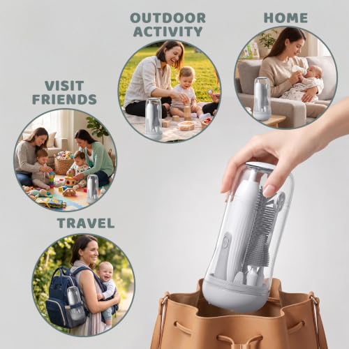 Portable Electric Bottle Brush Cleaner with Storage Box, 4-in-1 Kit - color: Gray