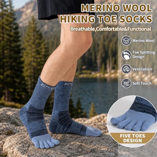 Merino Wool Toe Socks,Hiking Running Crew Socks for Women Men - color: Blue, size: Medium