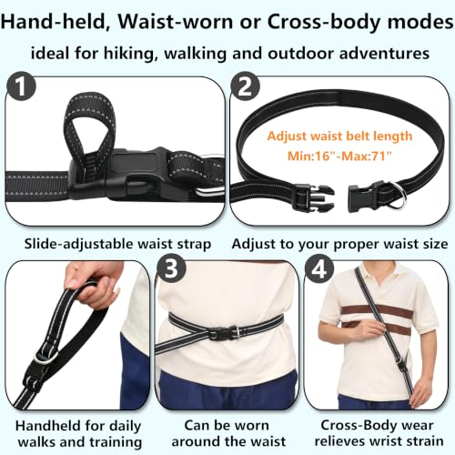 Triple Handle Bungee No Pull Dog Leash, Black 6.23-8.53FT - color: Black