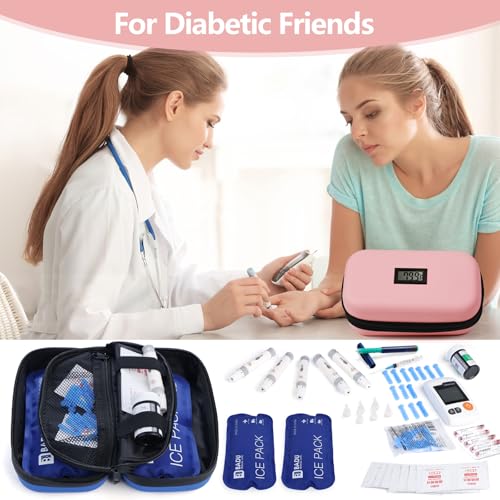 Insulin Cooler Travel Case TSA Approved Refrigerated Medicine Cooler for Travel w/Thermometer Temperature Diabetic Travel Case w/2 Reusable Ice Packs for Daily Life Trip, Pink - color: Pink