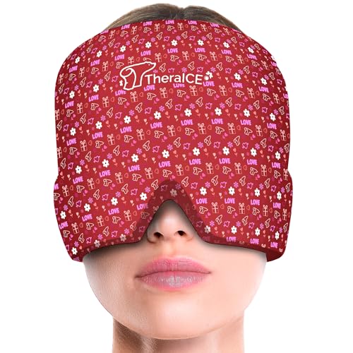 TheraICE Headache Relief Cap for Women, Headache Hat Migraine Ice Pack Mask - color: Red, size: One Size