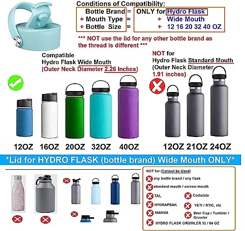 FLORAPELL Lid Compatible with Hydro Flask 12 16 18 20 32 40 OZ Wide Mouth, Flip Lid Replacement Lids with Flex Strap Handle, Leak-Proof Flask Cap for Hydro Flask Coffee Mug - color: Alpine