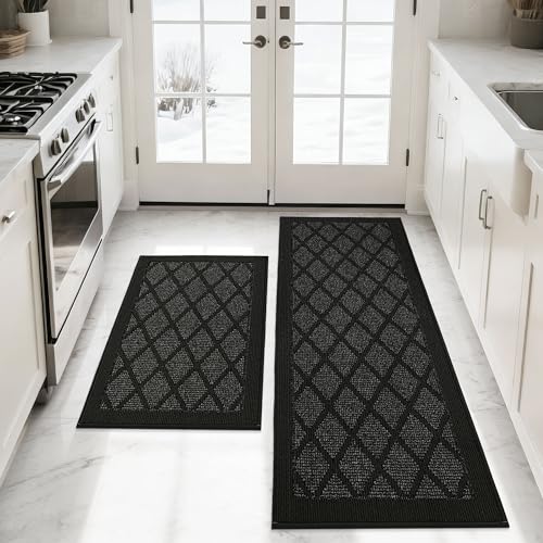 COSY HOMEER Kitchen Rugs, 2 PCS Kitchen Mats Non Slip Washable,Black - color: Black, size: 24"x36" + 24"x60"