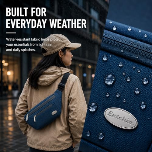 Entchin Water-Resistant Fanny Pack, 4-Zipper Belt Bag - color: Blue