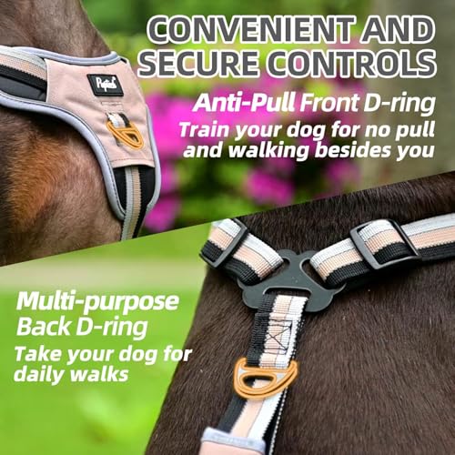 PUPTECK Escape Proof Dog Harness with Padded Handle, No Pull Pet Vest Harness Durable Reflective for Medium Large Dogs Walking Training and Running, Moccasin, XL - color: Moccasin, size: X-Large