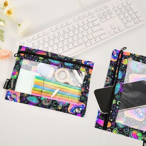 Magic Mushrooms Pencil Pouches for 3 Ring Binder 2 Pack - color: Magic Mushrooms