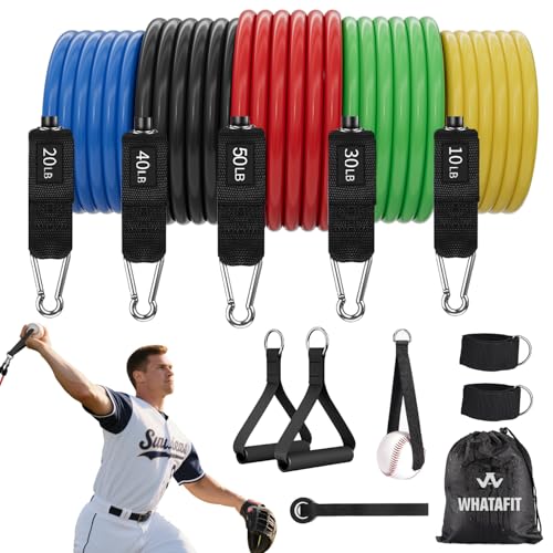 WHATAFIT Resistance Bands with Handles, 150 lb Exercise Bands Set - color: 10-150LB colorful with baseball