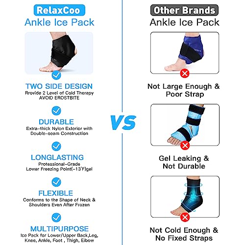 RelaxCoo Ankle Ice Pack Wrap for Swelling, Reusable Gel Ice Pack for Ankle Injuries, Cold Compress Therapy for Foot Pain Relief, Achilles Tendonitis, Plantar Fasciitis, Sprains - style: BLACK 1 PACK