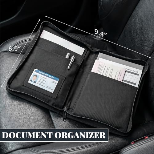 Car Registration Insurance Holder, Soft Zippered Auto Document Holder Glove Box Compartment Organizer, Multipurpose Oxford Cloth Car Storage Pouch for Licenses Cards Pens