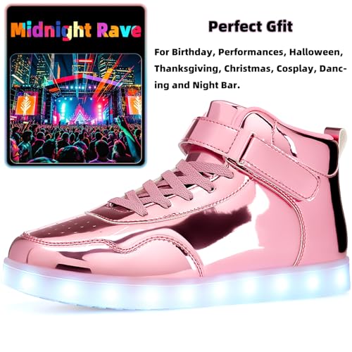 APTESOL Unisex Rechargeable LED Light Up Shoes Men Women High Top Sneakers - color: Pink, size: 8.5 Women/7 Men