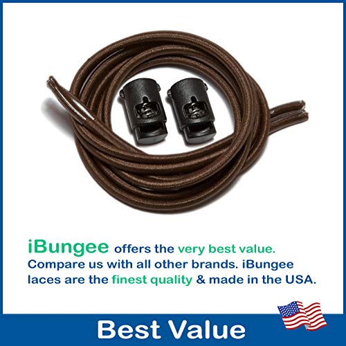 IBUNGEE LACES (Elastic No Tie Shoelaces (Made in the USA) - color: Brown, size: 22-inch