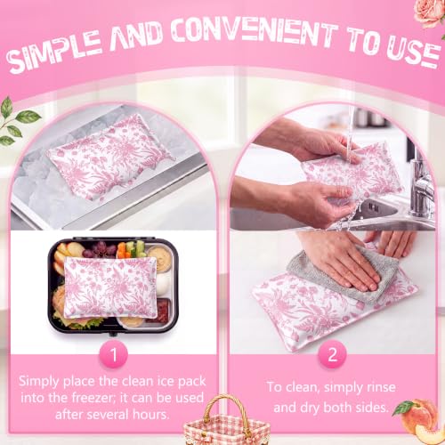 VIHOSE 2 Pcs Ice Packs for Lunch Box Bag - color: Pink, style: Floral